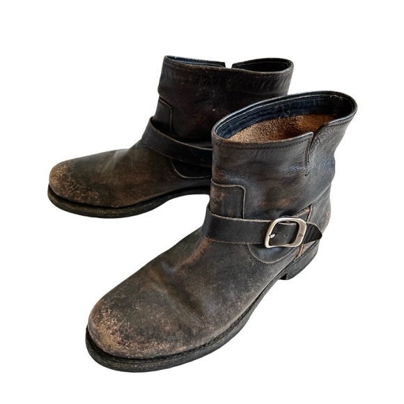 $278 FRYE VERONICA BOOT Antiqued Black Brown Combat Moto Leather Boots 9.5 - Picture 3 of 14